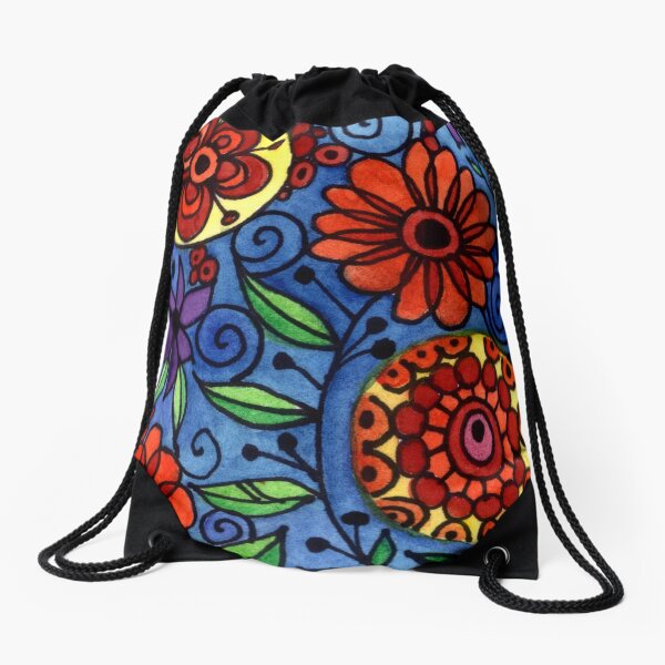Abstract Colorful Flowers Drawstring Bag
