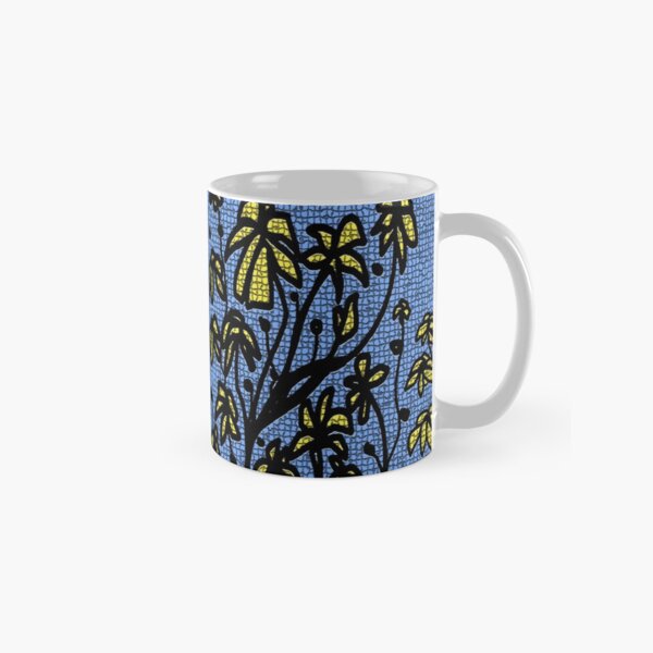 Blue mosaic yellow floral Classic Mug