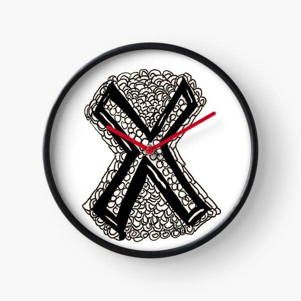 Upper case black and white alphabet Letter X Clock