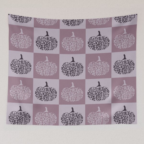 Item preview, Mauve Purple Checkered Square Pattern with Leopard Print Pumpkins designed and sold by PearlMoonGrapes.