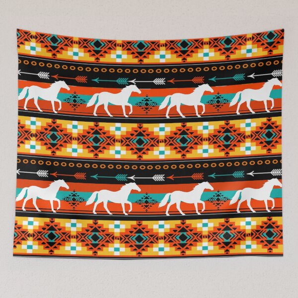 Item preview, Western Style Horse Tribal Pattern In Gold, Orange, and Brown Shades designed and sold by handsoftime2020.