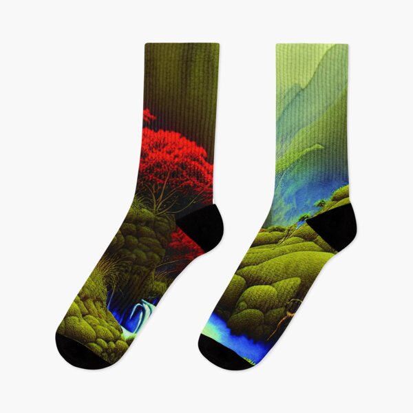 Item preview, Red Plants And Blue River Und High Mountains, Digital Painting Of Nature designed and sold by NatureFood.