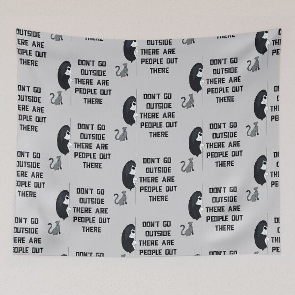 Item preview, Don’t Go Outside There Are People Out There (simple black with glaring cat) designed and sold by TheFoxyWolfShop.