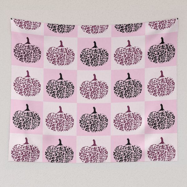 Item preview, Pink Checkered Square Pattern with Leopard Print Pumpkins designed and sold by PearlMoonGrapes.