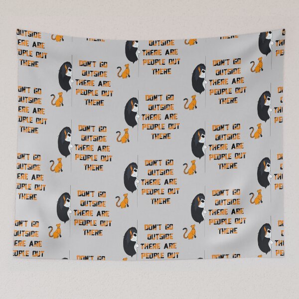 Item preview, Don’t Go Outside There Are People Out There (simple orange with glaring cat)  designed and sold by TheFoxyWolfShop.