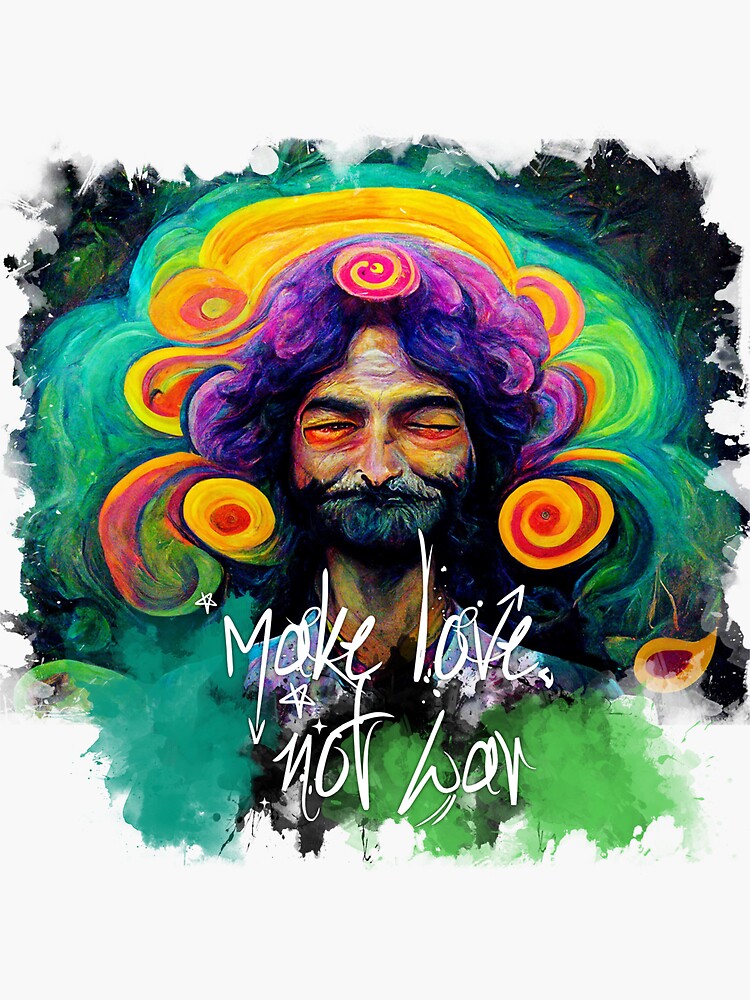 Colorful Illustration Make Love Not War In Retro Hippie Style Of 70s - Foto 12