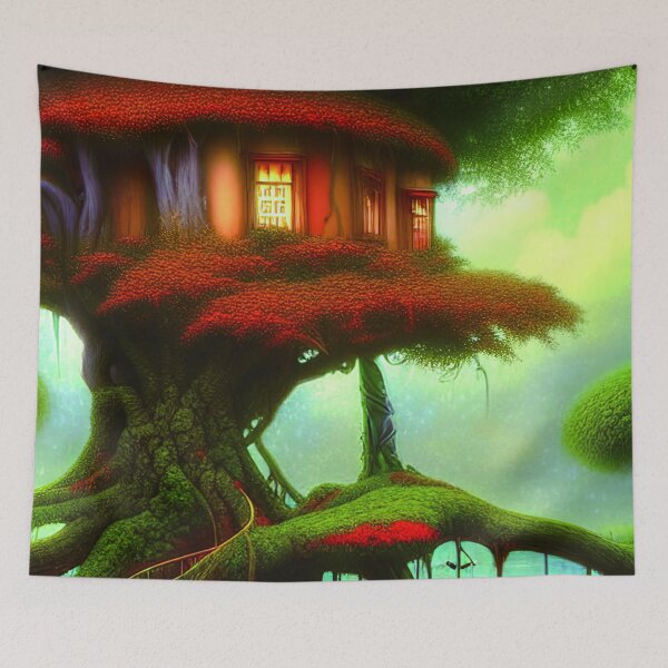 Item preview, Red Magical Tree House In a Greenery Outside, Beautiful Nature designed and sold by NatureFood.