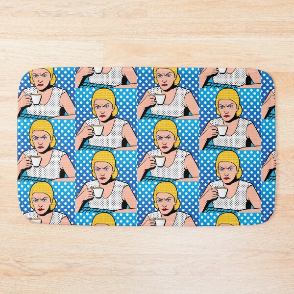Item preview, Fed-Up and Pissed-Off Blonde Has a Coffee and Contemplates Overthrowing the Patriarchy. Presented in the pop-art style of Roy Lichtenstein designed and sold by Bookwyrm-Bazaar.