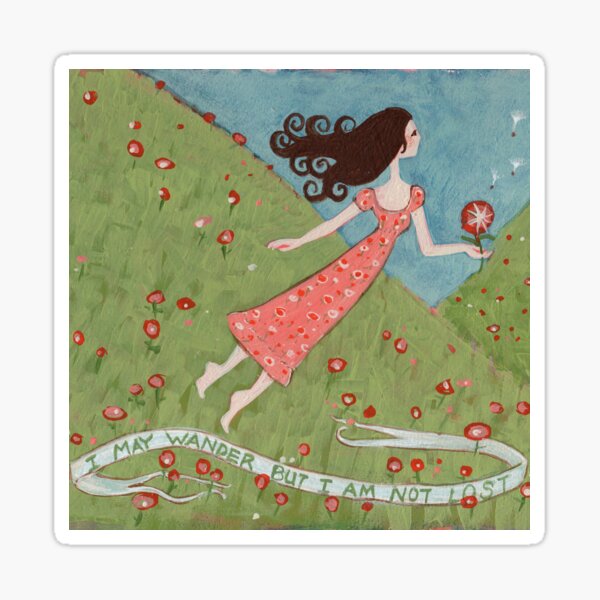 Flying Girl Off the Path, or I May Wander but I Am Not Lost Sticker