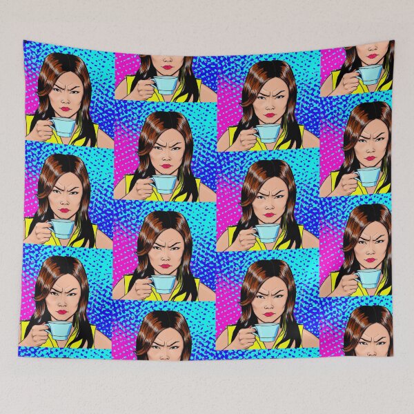 Item preview, Fed-Up and Pissed-Off Asian-American/Pacific Island Woman Has a Coffee and Contemplates Overthrowing the Patriarchy. Presented in the pop-art style of Roy Lichtenstein designed and sold by Bookwyrm-Bazaar.