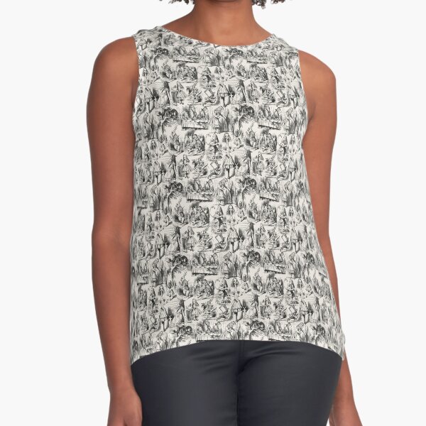 Alice in Wonderland Pattern | Toile de Jouy | Toile Pattern | Beige and Black | Vintage Alice | Patterns | Sleeveless Top