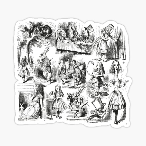 Alice in Wonderland Pattern | Toile de Jouy | Toile Pattern | Pink and Black | Vintage Alice | Patterns | Sticker