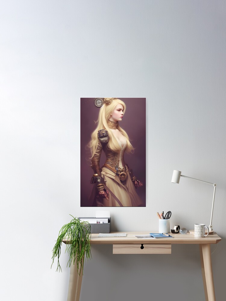 Beautiful blonde steampunk Officer in Military Uniform | Poster