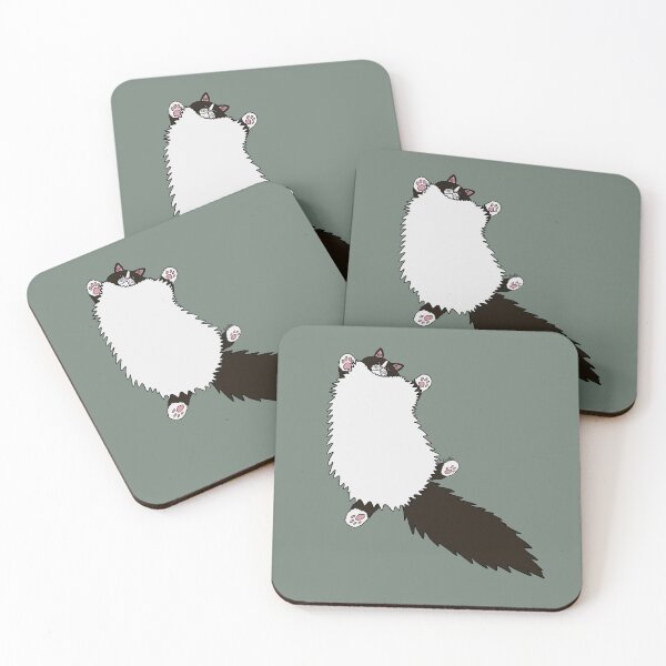 Item preview, Fluffy White & Black Tuxedo Cat Stretch - Smoke Grey designed and sold by EcoElsa.
