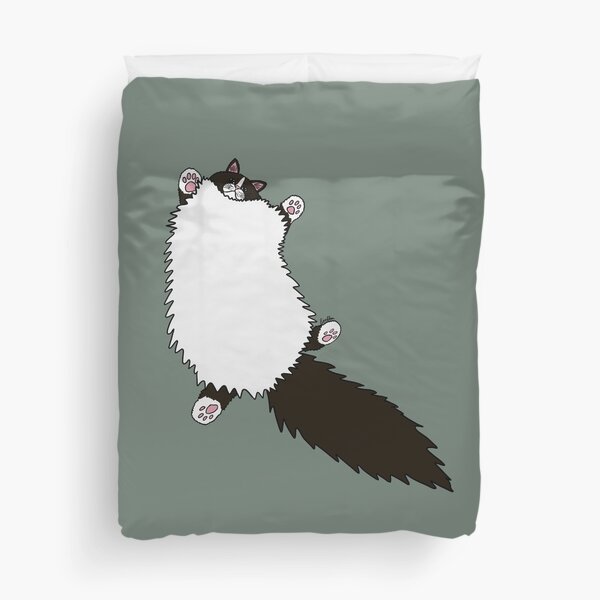 Item preview, Fluffy White & Black Tuxedo Cat Stretch - Smoke Grey designed and sold by EcoElsa.