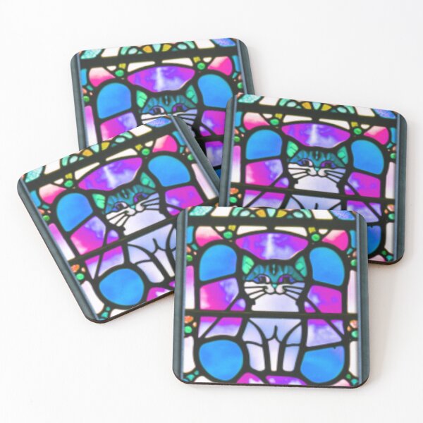Item preview, Cat Stain Glass Window Bright Colors designed and sold by India2022.