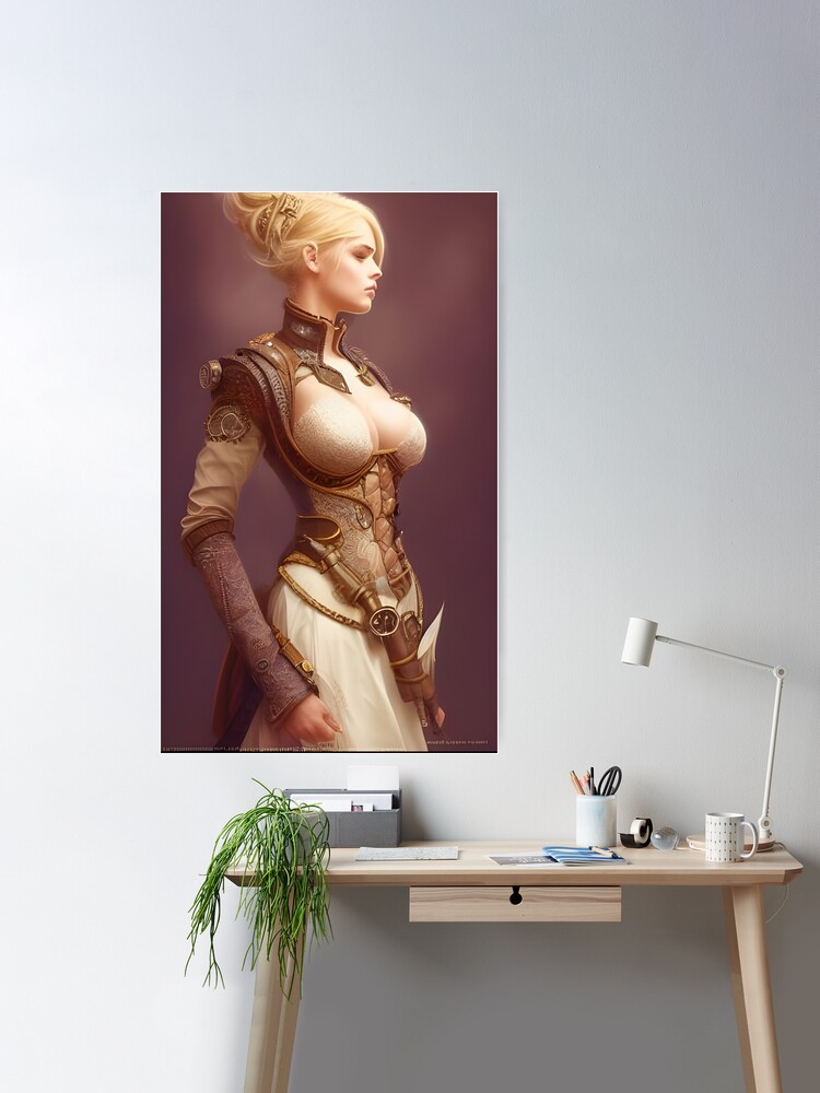 Beautiful blonde in steampunk corset dress | Poster