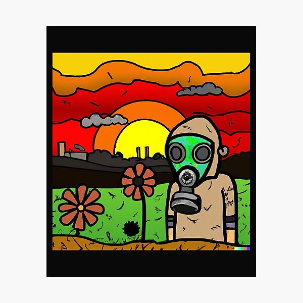 Item preview, Zombie with a gas mask in the sunset designed and sold by cutenevil.