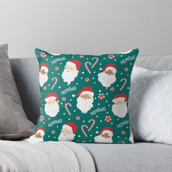Item preview, Peppermint Santas on Vivid Teal designed and sold by latheandquill.