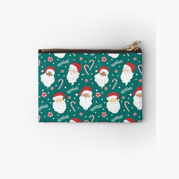 Item preview, Peppermint Santas on Vivid Teal designed and sold by latheandquill.