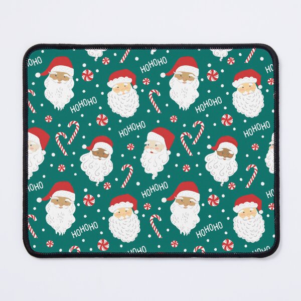Item preview, Peppermint Santas on Vivid Teal designed and sold by latheandquill.