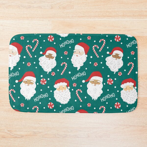 Item preview, Peppermint Santas on Vivid Teal designed and sold by latheandquill.