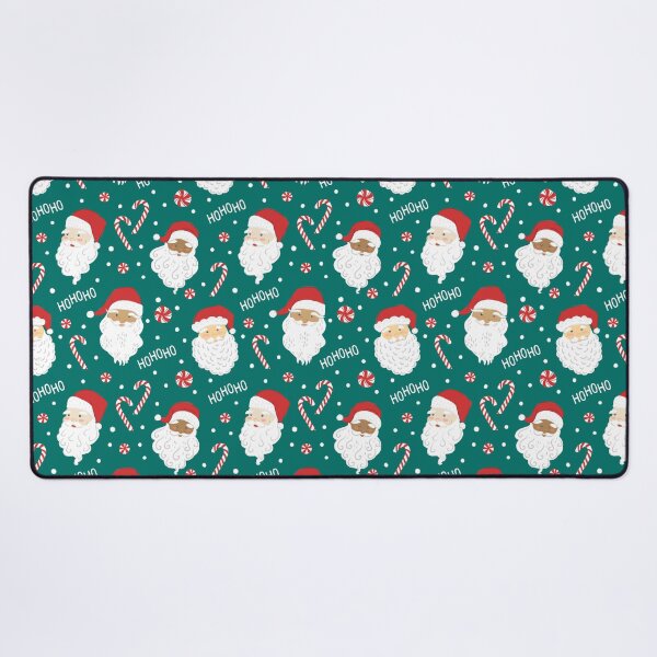 Item preview, Peppermint Santas on Vivid Teal designed and sold by latheandquill.