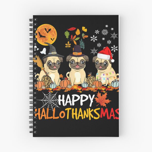 Artikelvorschau, Möpse glückliches Hallothanksmas Halloween-Erntedank-Weihnachtst-shirt entworfen und verkauft von BreidinOdelia.