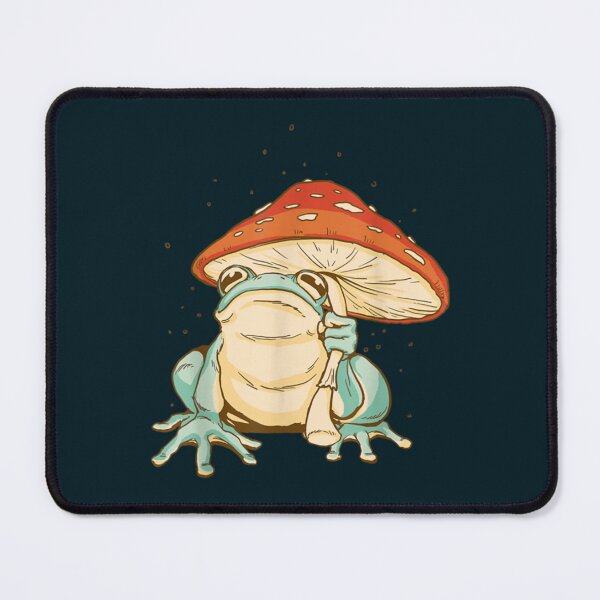 Item preview, Kawaii Frog with Mushroom Hat and Toadstools - Cottagecore Aesthetic Froggy - Chubby Amanita Muscari designed and sold by BrMhee55.