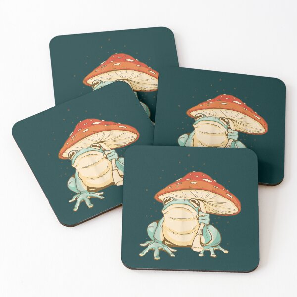 Item preview, Kawaii Frog with Mushroom Hat and Toadstools - Cottagecore Aesthetic Froggy - Chubby Amanita Muscari designed and sold by BrMhee55.