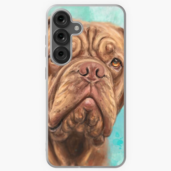 Item preview, Frontal Painting of a Majestic Dogue de Bordeaux on Light Blue Background designed and sold by ibadishi.