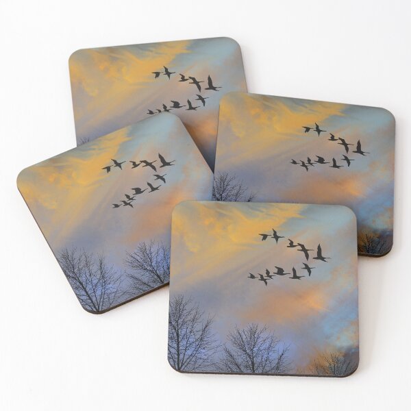 Item preview, Burning Sky 3 - Dusk Sunset with flying Geese & trees - Throw Pillows & Prints.  designed and sold by ScatterHub.