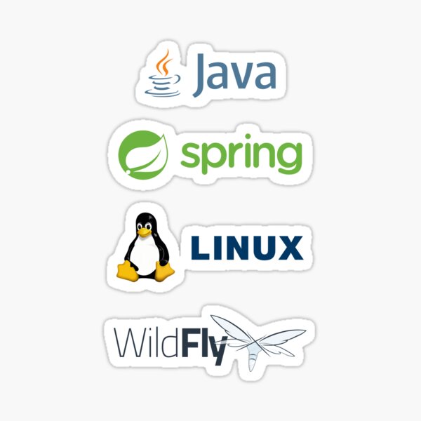 Java, Spring, Penguin Linux Tux Mascot, Wildfly - 4x Sticker Combo Pack ...