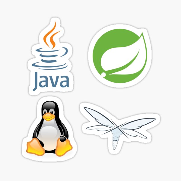 Java, Spring, Glossy Penguin Linux Tux Mascot, Wildfly - 4x Sticker ...