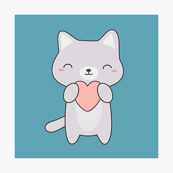 Lamina Fotografica Kawaii Lindo Gato Gris Con Corazones De Happinessinatee Redbubble