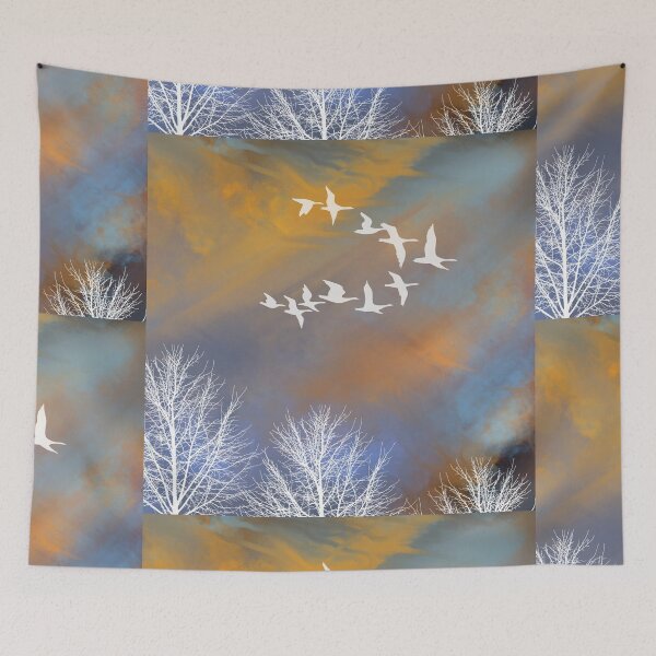 Item preview, Burning Sky 4 - Dusk Sunset with flying Geese & trees - Throw Pillows & Prints.  designed and sold by ScatterHub.