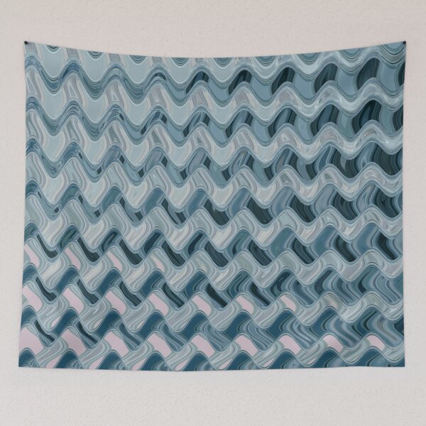 Item preview, Abstract Ocean Waves Wavy Lines Cyan Gray and Dusty Blue Coastal Style Décor designed and sold by Beachy.