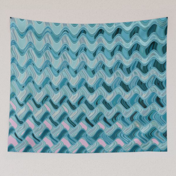 Item preview, Abstract Ocean Waves Wavy Lines Teal and Pale Turquoise Coastal Style Décor designed and sold by Beachy.
