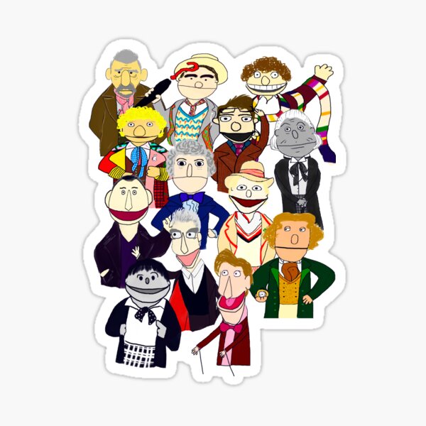 Twelve Doctors Plus the War Doctor Muppet Style Sticker