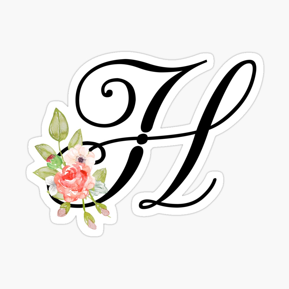 Floral H Sticker. Clear Matte Letter Sticker. Weatherproof 