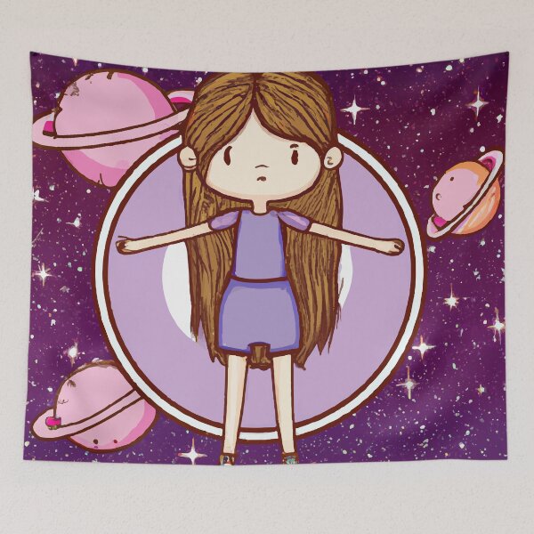 Item preview, Cute woman floating in space. He is flying among the stars. designed and sold by yunuzdemirtas.