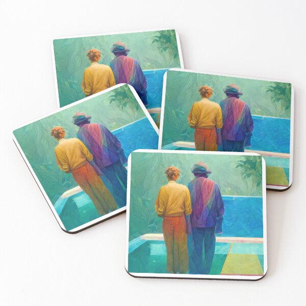 Item preview, Colorful couple standing by the pool designed and sold by endage.