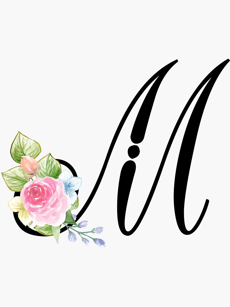 "Floral Monogram Fancy Script Letter M" Sticker by Grafixmom | Redbubble