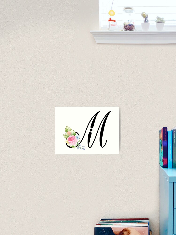 Floral Monogram Fancy Script Letter M | Art Print