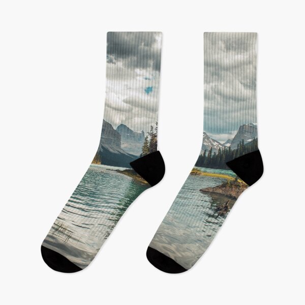 Item preview, Spirit Island on Maligne Lake, Jasper National Park, Alberta, Canada | Spirit Island with Tall Mountains Surrounding Blue Lake designed and sold by BackpackTravel.