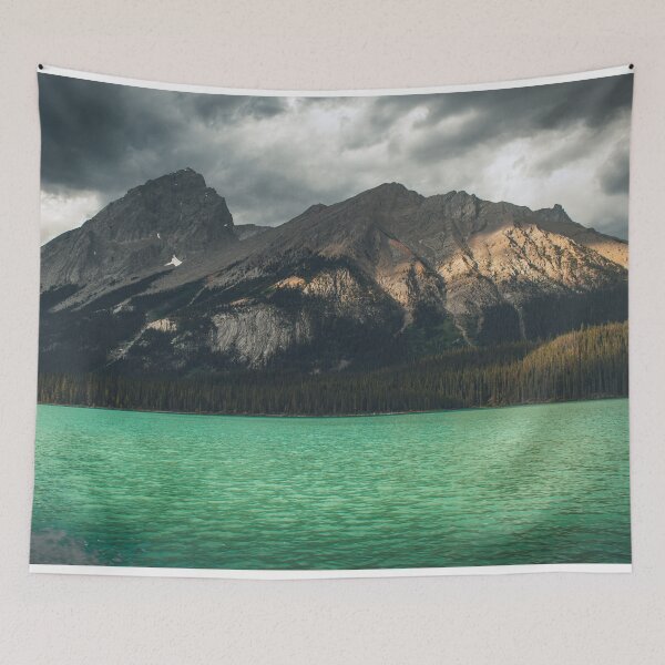 Item preview, Maligne Lake on a Cloudy Day, Jasper National Park, Alberta, Canada | Forest Surrounding Lake with Mountain Backdrop designed and sold by BackpackTravel.