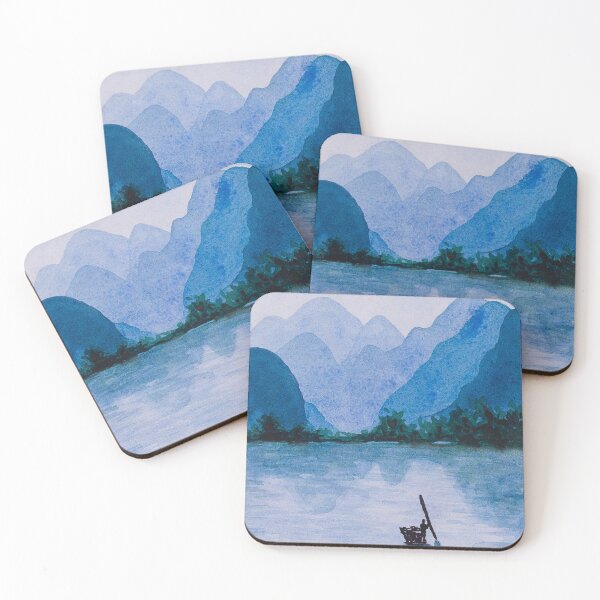 Item preview, Blue river landscape hand painted in watercolor designed and sold by Chantellearts.