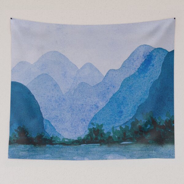 Item preview, Blue river landscape hand painted in watercolor designed and sold by Chantellearts.