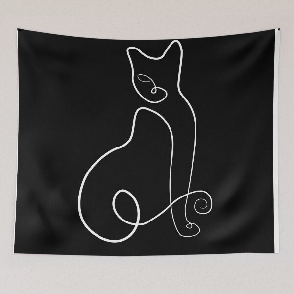 Item preview, Cat Line Art Abstract Minimalist Drawing on Black Background designed and sold by AichaShopS.