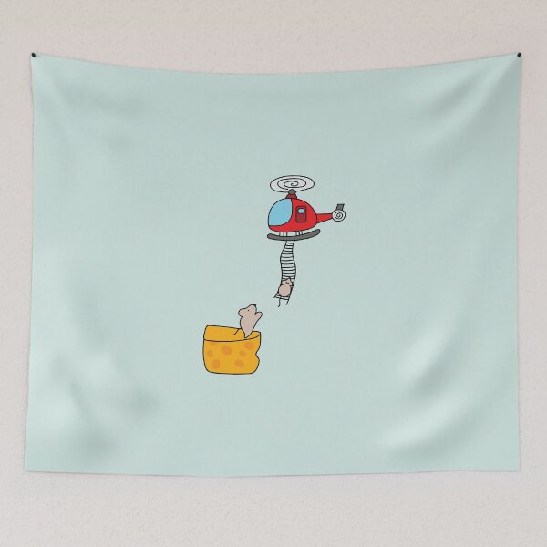 Item preview, funny mouse on top of a cheese taking helicopter rope ladder designed and sold by wordspotrayal.